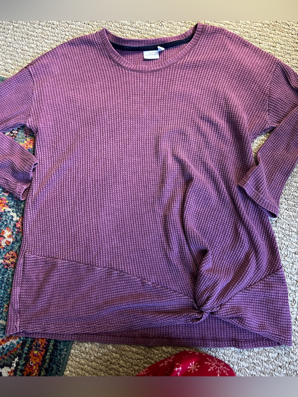 new directions Waffle-Knit Twist-Hem Sweater - Plum medium